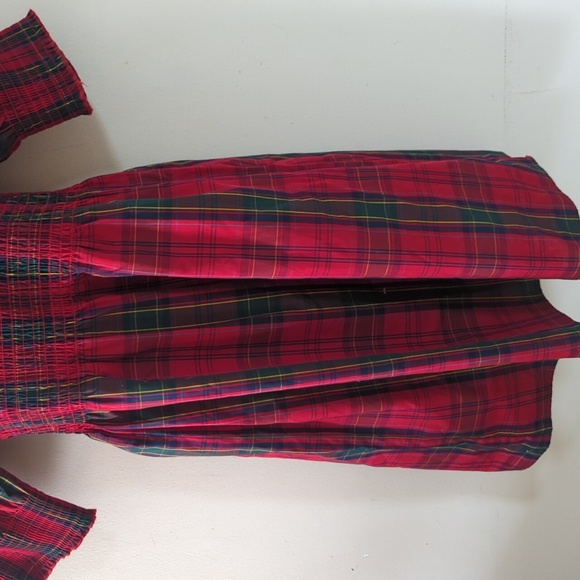 Nicole Miller Red Smocked Tartan Plaid Puff Sleeve Dress S - Picture 12 of 16